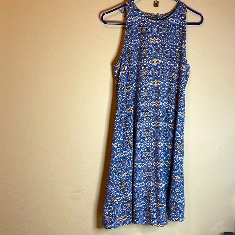 PINK ROSE Floral Zipper Halter Back Shoulder Sundress (Size L)